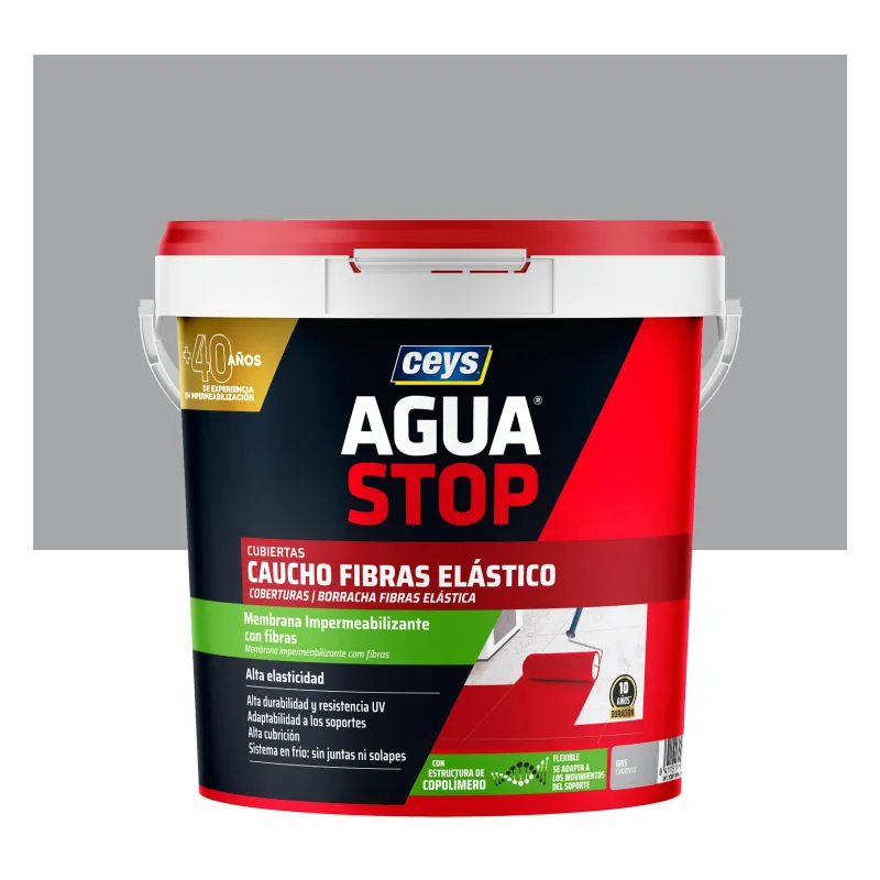 Pintura impermeabilizante exterior aguastop caucho color gris para balcones multimaterial 5kg. acrílico. para impermeabilizar.