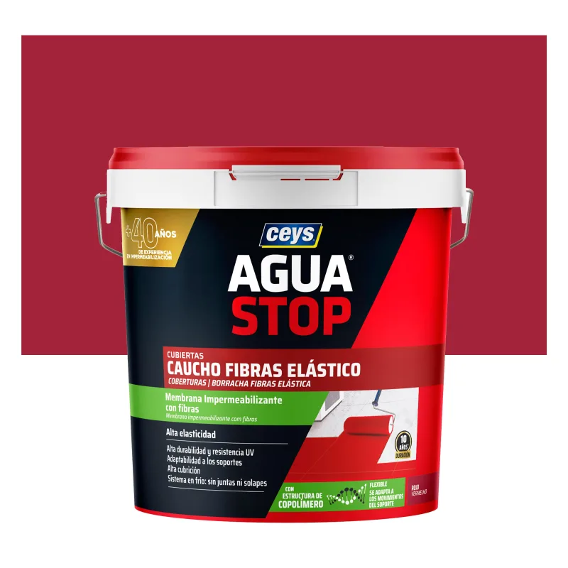 Pintura impermeabilizante exterior aguastop caucho color rojo para balcones multimaterial 20kg. acrílico. para impermeabilizar.