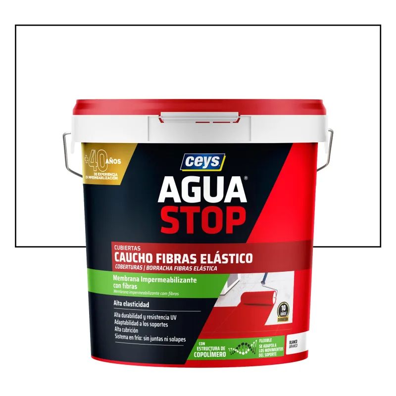 Pintura impermeabilizante exterior aguastop caucho color blanco para balcones multimaterial 20kg. acrílico. para impermeabilizar.