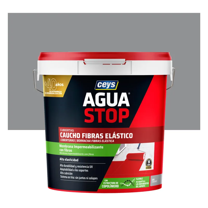 Pintura impermeabilizante exterior aguastop caucho olor gris para balcones multimaterial 20kg. acrílico. para impermeabilizar.