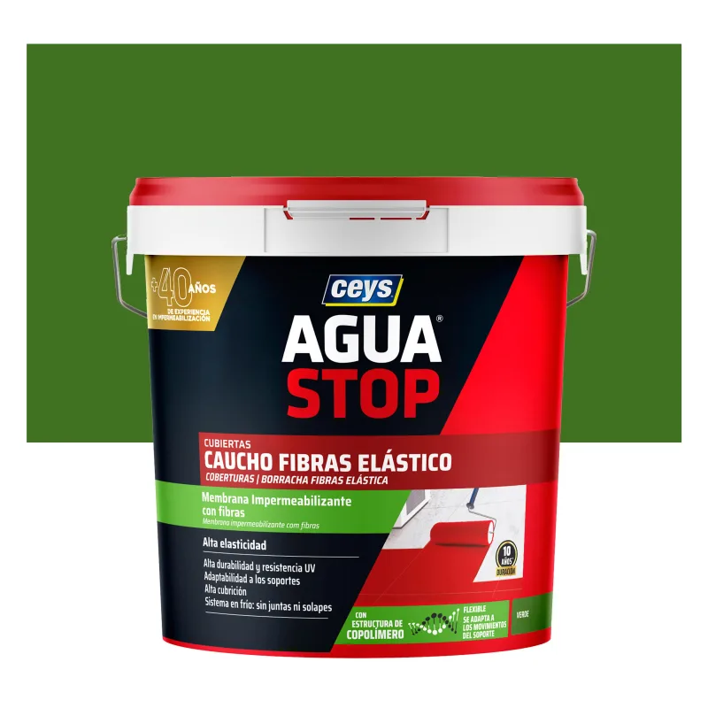 Pintura impermeabilizante exterior aguastop caucho color verde para tejados y terrazas multimaterial 20l. acrílico. para impermeabilizar.