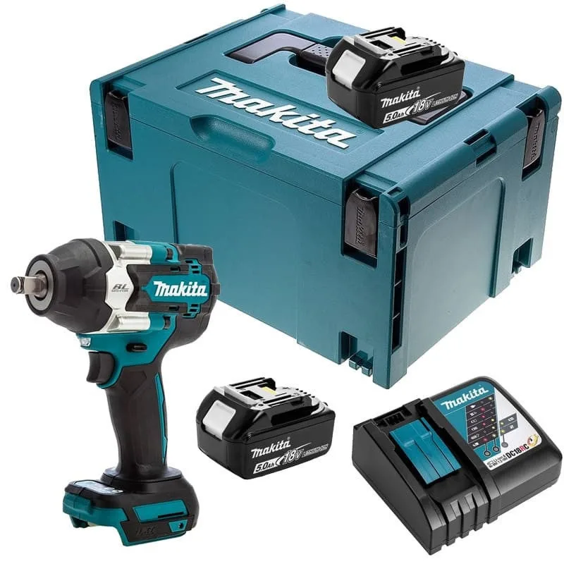 Makita dtw700rtj - llave impacto motor brushless 18v lxt 700nm 2 baterías 5ah makpac 1/2