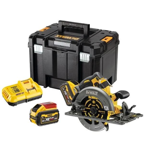 Sierra circular 2.0 xr flexvolt 54v 3ah li-ion sin escobillas compatible carril guía dewalt - 190mm - 2 baterías - caja tstak - dcs579x2-qw
