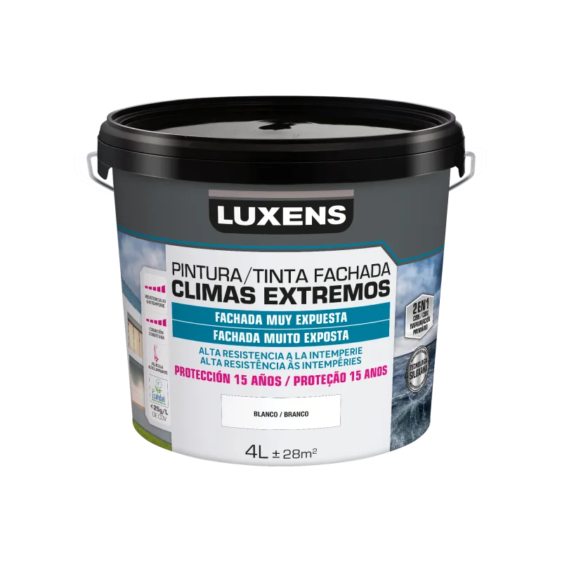 Pintura exterior color blanco para hormigón, revestimiento, ladrillo, piedra, fachada luxens mate 4l base agua microporosa