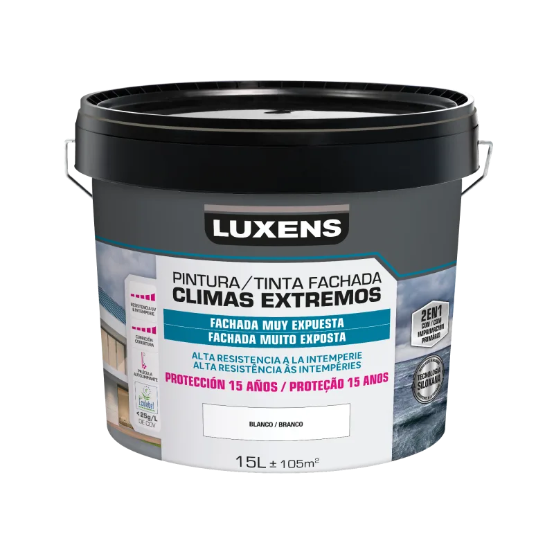 Pintura exterior color blanco para hormigón, revestimiento, ladrillo, piedra, fachada luxens mate 15l base agua microporosa