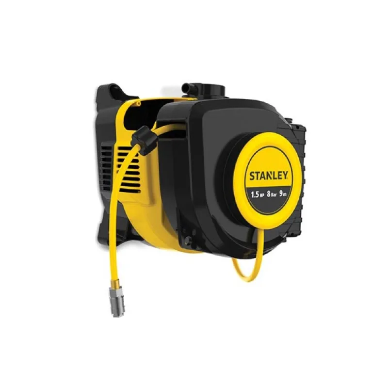 Stanley compresseur, compresseur d'air sans huile, enrouleur automatique, montage mural, 1.5 ch, 8 bar, sans cuve