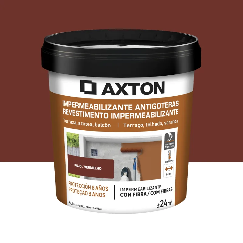 Pintura impermeabilizante exterior axton color rojo para tejados y terrazas de cemento, hormigón 4l. acrílico. para impermeabilizar.
