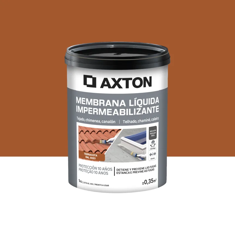 Silicona liquida exterior axton color terracota para tejados, terrazas, suelos de hormigón, cemento 1 kg. acrílico. para impermeabilizar.