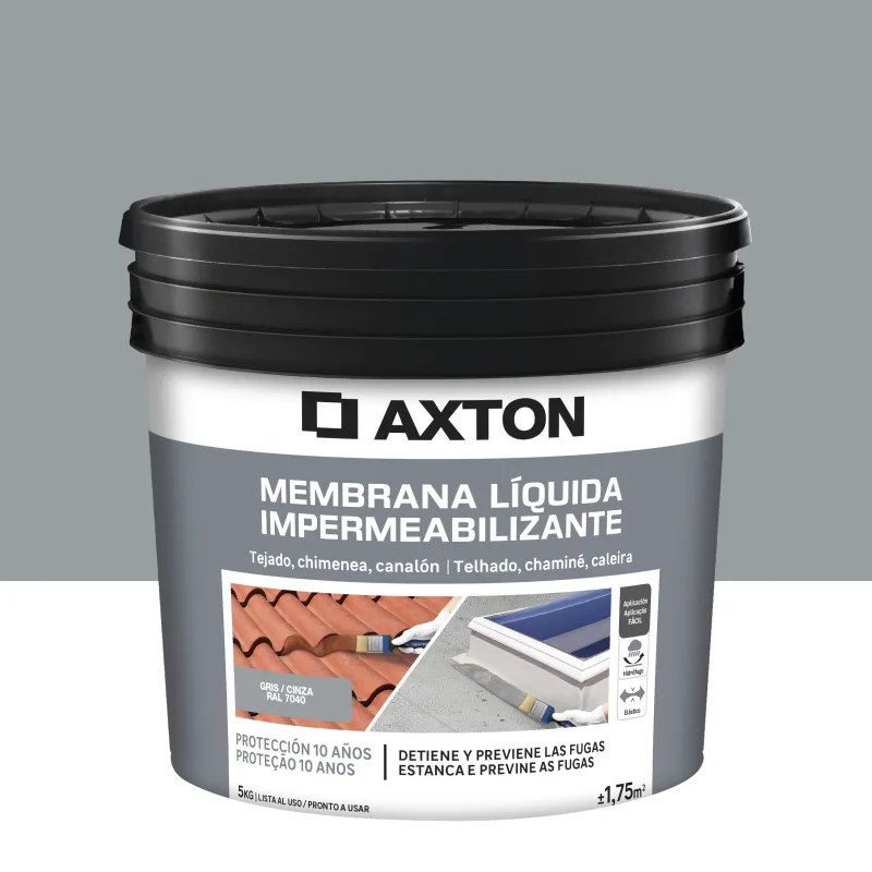 Silicona liquida exterior axton color gris para tejados, terrazas, suelos de hormigón, cemento 5 kg. acrílico. para impermeabilizar.