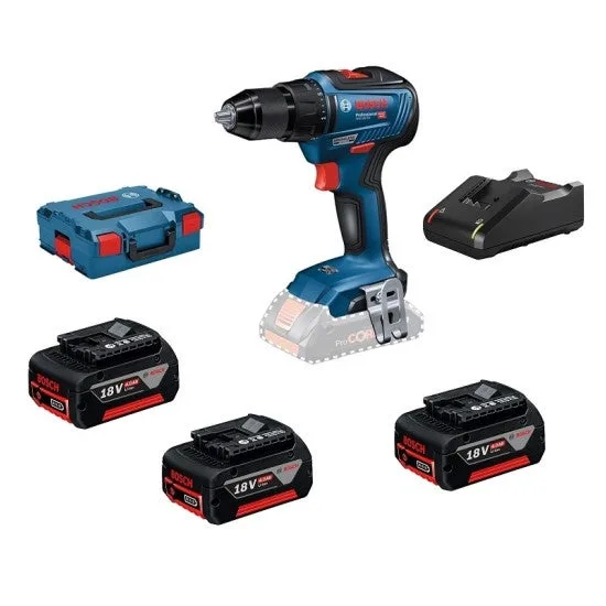 Perceuse visseuse gsr 18v-55 - bosch - avec 3 batteries 18v 4ah - chargeur - coffret l-boxx - 0615990l8b