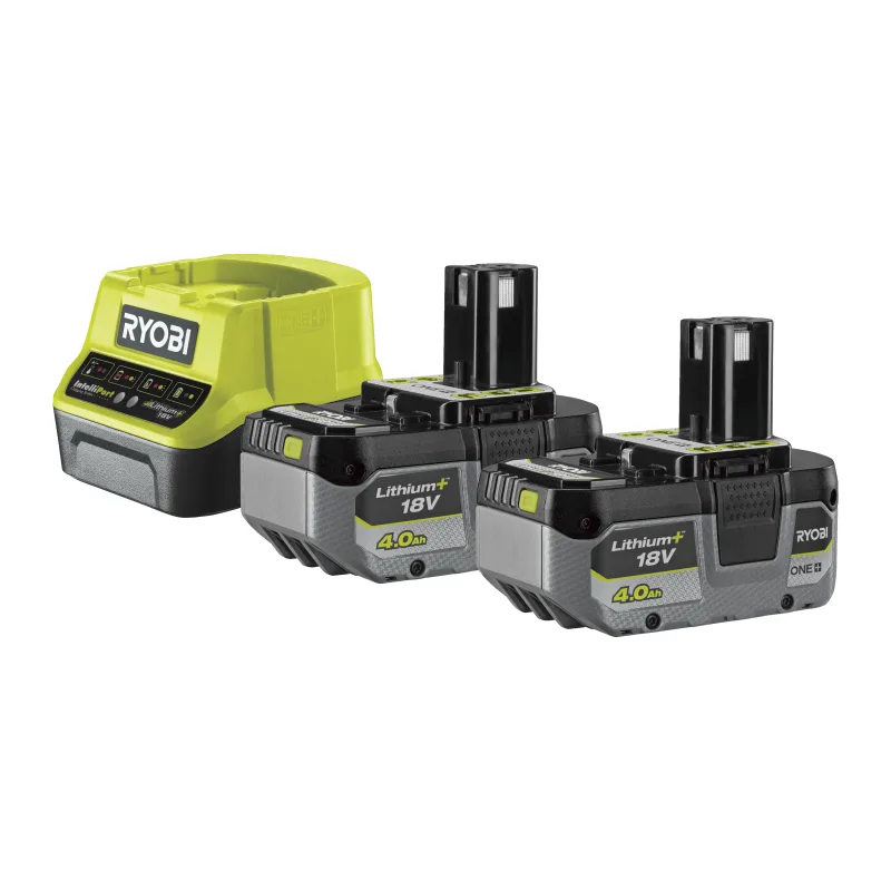 Juego de cargador + 2 baterías ryobi de 18v 4 ah compacta