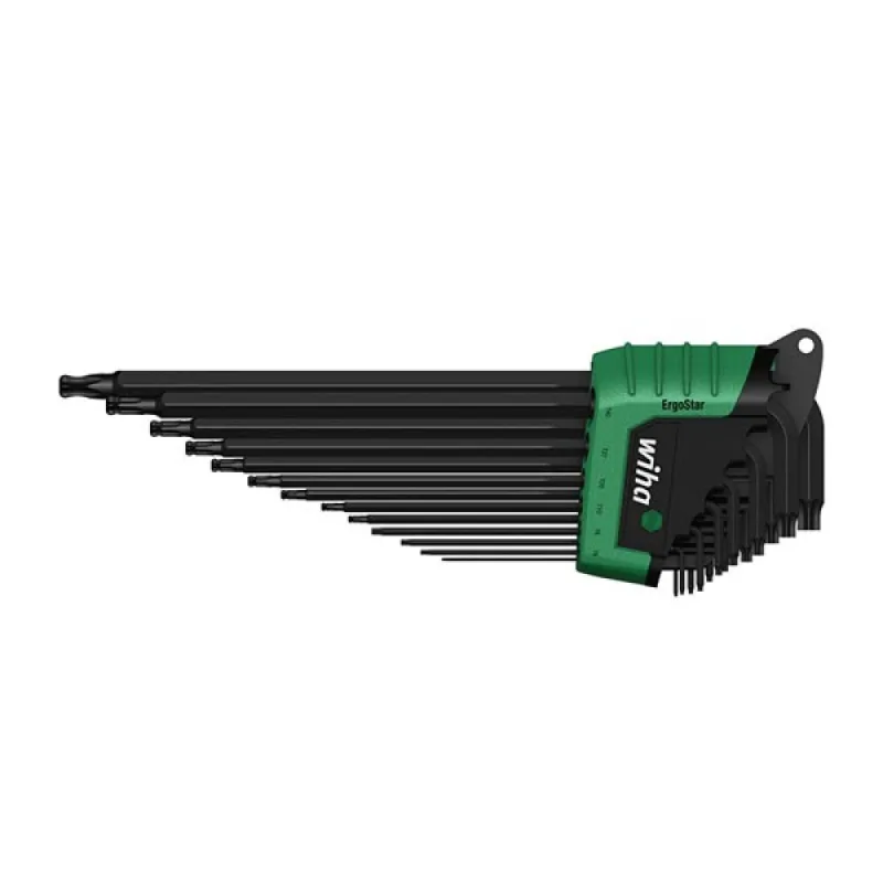 Wiha jeu de clés mâles en étui ergostar torx® tête sphérique, 13 pcs, oxydé noir, sous blister (36486)