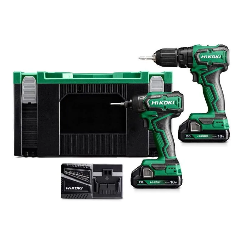 Taladro 18v hikoki ds18dd + atornillador wh18dd + 2 baterías 5ah - kc18ddwaz