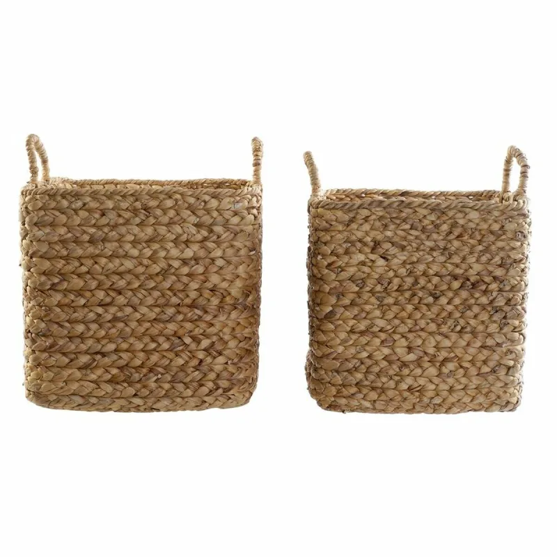 Juego de cestas dkd home decor natural marrón juncos (42 x 42 x 39 cm) (2 piezas)