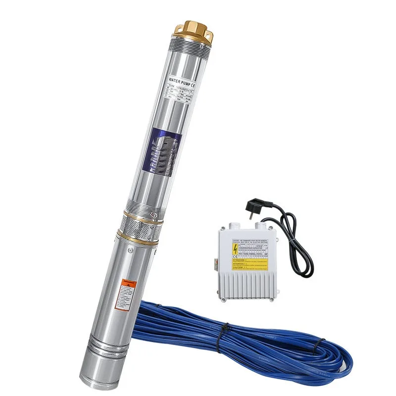 Bomba sumergible para pozos profundos de 750 w y 4000 l/h, color plata.