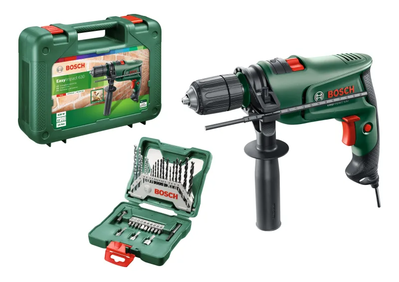 Taladro con cable bosch 630w - incluye tope de profundidad - easyimpact 630 + sett 33 accesorios