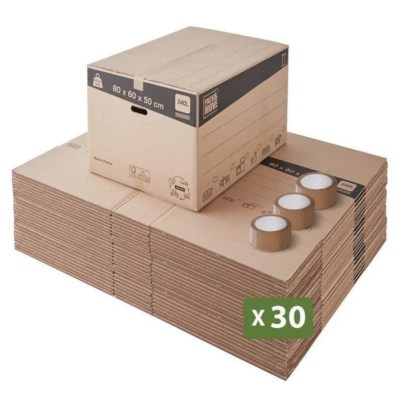 Pack and move - set de 30 cajas de mudanza xxl - 80 x 60 x 50 cm - asas reforzadas - 3 adhesivos gratis