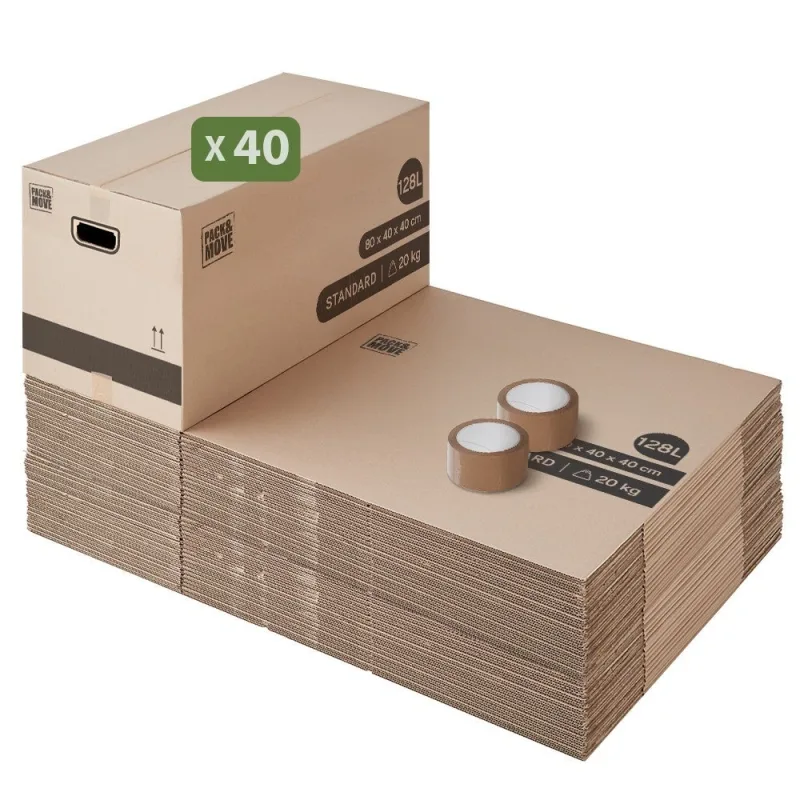 Pack and move - set de 40 cajas de mudanza xl - 80 x 40 x 40 cm - asas reforzadas - 2 adhesivos gratis