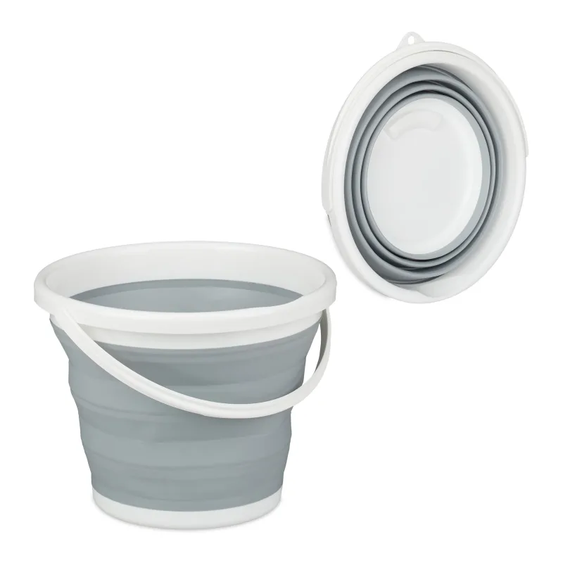 10 cubos plegables camping, casa, coche, agua, fregar, cocina, coche, barreño, pp-tpe, 10 litros, gris