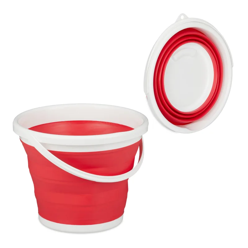 10 cubos plegables camping, casa, coche, agua, fregar, cocina, coche, barreño, pp-tpe, 10 litros, rojo