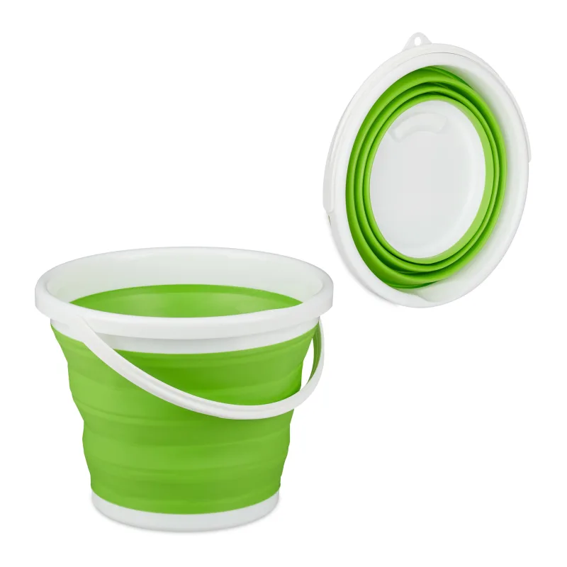 10 cubos plegables camping, casa, coche, agua, fregar, cocina, coche, barreño, pp-tpe, 10 litros, verde