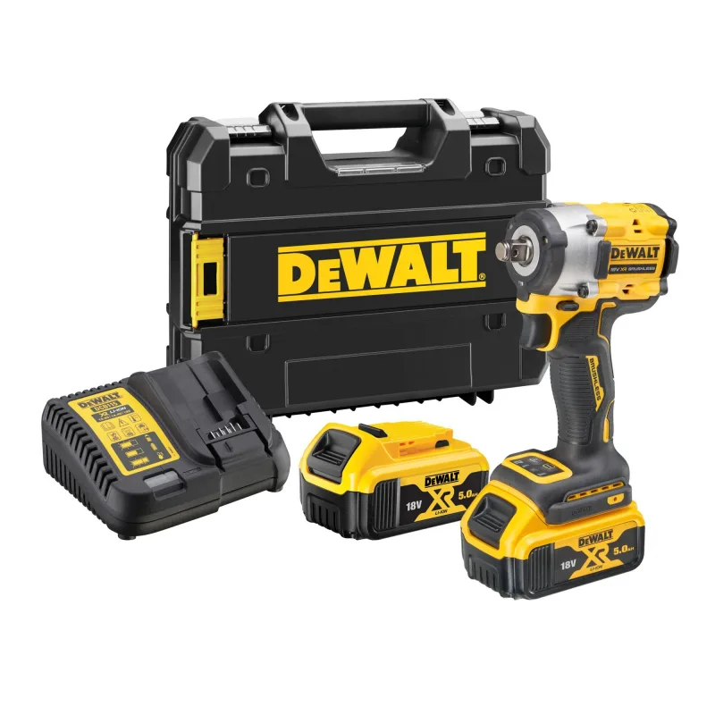 Aprietatuercas a batería dewalt 18v brushless - 2 baterias :2 baterías xr li-ion 5ah - cargador multi-voltaje xr, gancho para cinturón, maletín tstak - dcf921p2t-qw
