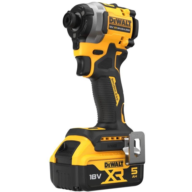 Atornillador de impacto a batería dewalt 18v brushless - 2 baterias : 2 baterías xr li-ion 5ah - cargador multi-voltaje xr, retención magnética de puntas, pinza para cinturón, maletín tstak - dcf850p2t-qw