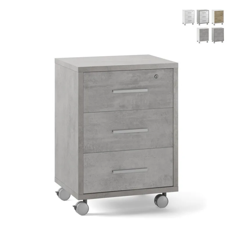 Cajonera de oficina con tres cajones con ruedas beton cemento 51x41x h71 cm