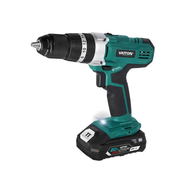 Taladro percutor vatton con batería de 2.0ah 20v verde y negro verde y negro