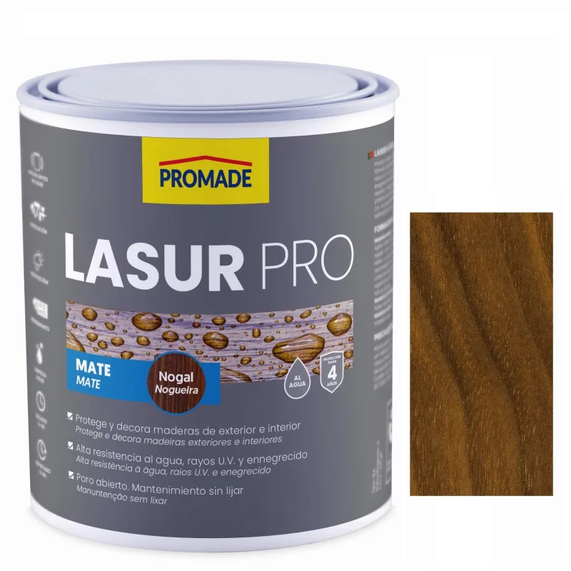 Protector madera exterior color nogal para caseta de jardín, mobiliario, puerta, ventana promade mate 4l base agua