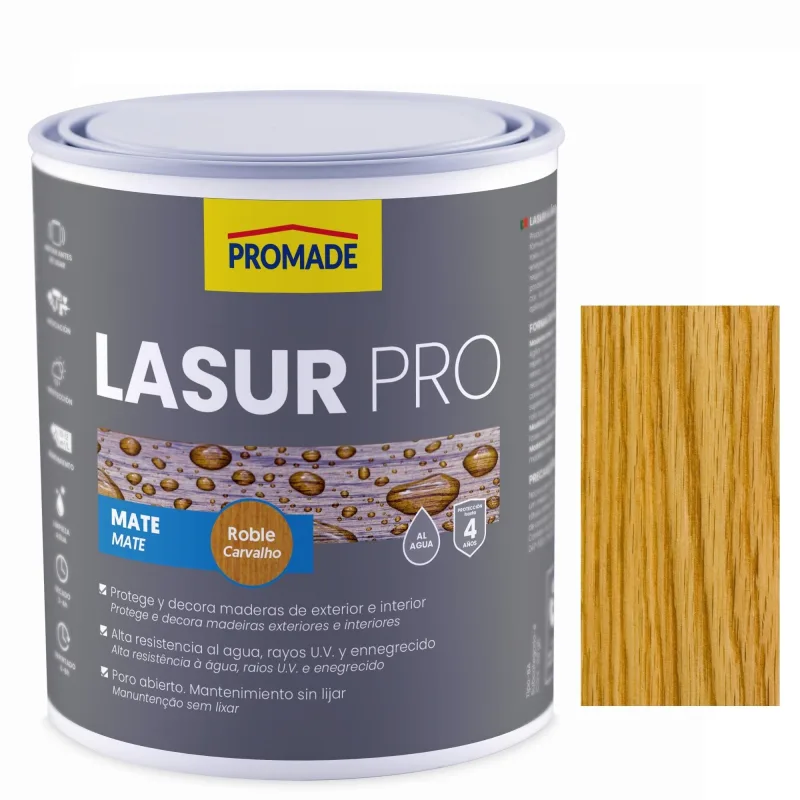 Protector madera exterior color roble para caseta de jardín, mobiliario, puerta, ventana promade mate 4l base agua