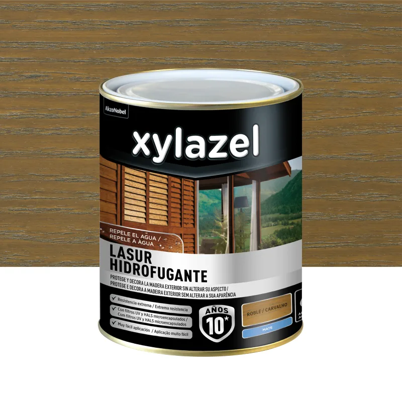 Protector madera exterior color roble para caseta de jardín, ventana, puerta, persiana, valla xylazel mate 750 ml base agua