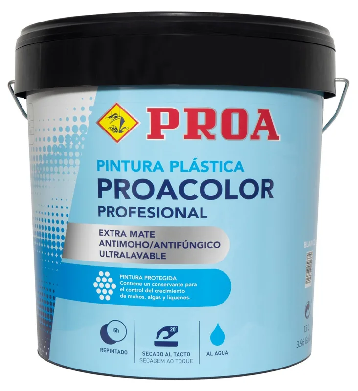 Pintura interior/exterior mate proacolor. blanco. 15 l. máxima cubrición y blancura.