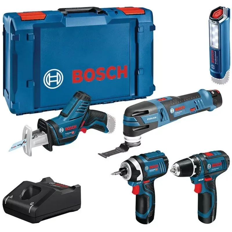 Juego de 5 herramientas 12v bosch pro + 3 baterías gba 12v 2.0ah + cargador gal 12 - 0615990n1d