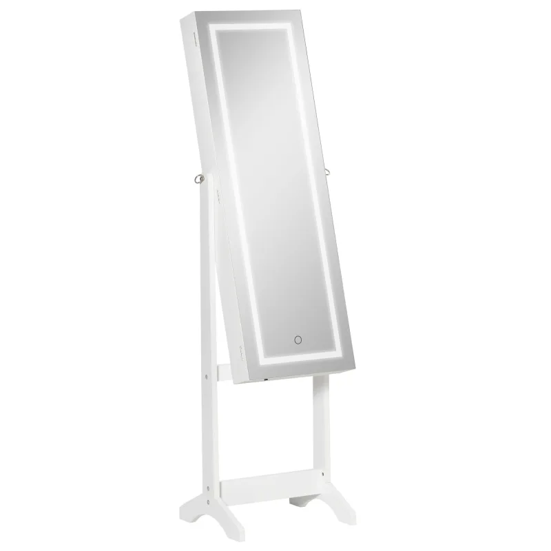 Espejo joyero de pie con luces led homcom 46x36,5x151,5 cm blanco