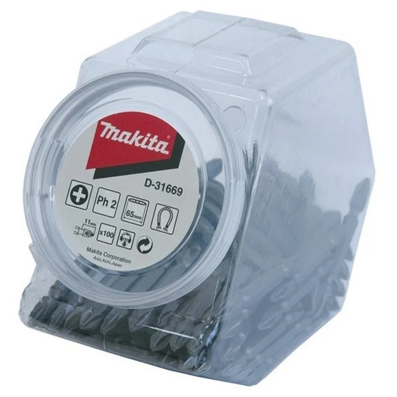 Makita d-31669 - bote de 100 puntas dobles imantadas phillips a granel ph2 x 65 mm