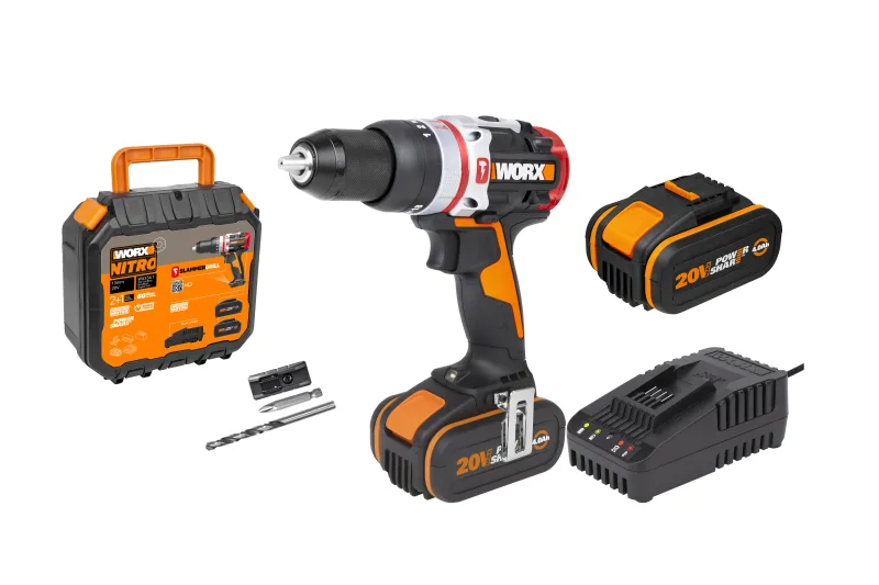 Taladro percutor a batería worx 20v brushless - 2 baterias - slammer