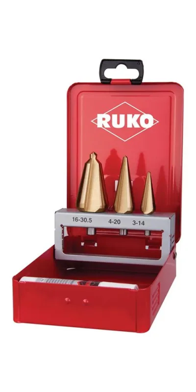 Juego 3 brocas cónicas hss-tin + pasta de corte 30 g ruko 101020t