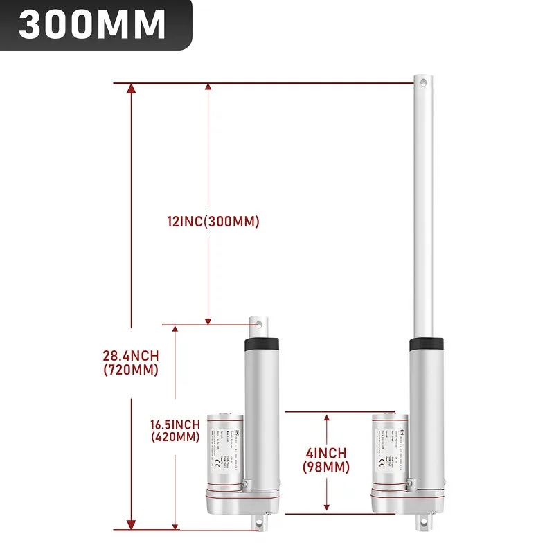 Actuador lineal 1500n dc 12v motor eléctrico soporte de montaje 300 mm
