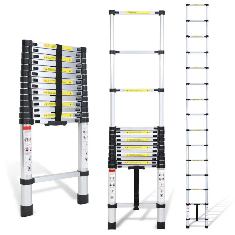 Escalera telescópica de 3,2 m escalera corredera de aluminio plateada escalera inclinada antideslizante escalera extensible extensible