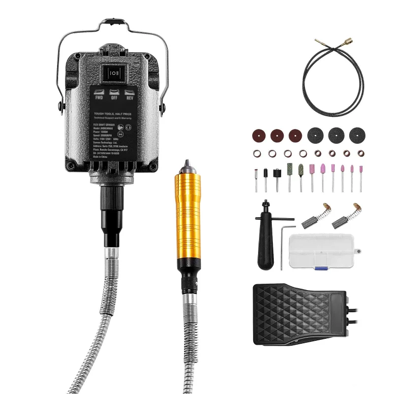 Amoladora de eje flexible succebuy 1000w,30.000 rpm,31 accesorios y pedal,rectificadora suspendida multifuncional para escultura,pulido