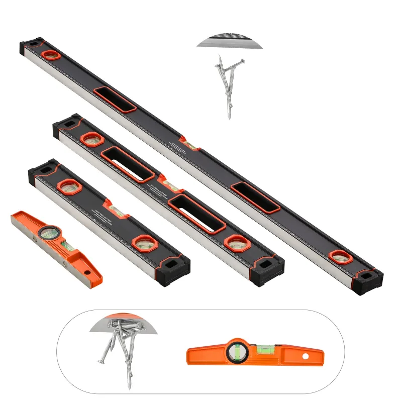 Juego 4 niveles torpedo (48/24/16/10),succebuy niveles magnéticos,burbujas fluorescentes,aleación de aluminio,escalas sae y métricas 45/90/180°