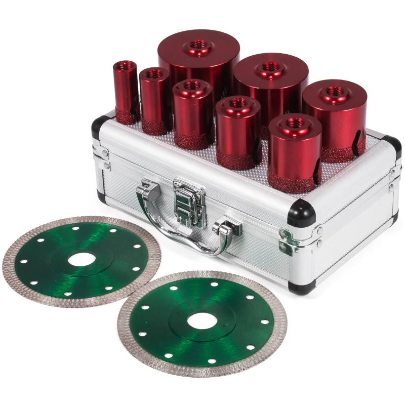 Conjunto de 8 sierras de corona diamantadas succebuy m14 20/25/32/35/40/50/60/68 mm con 2 hojas, brocas para perforar cerámica y granito