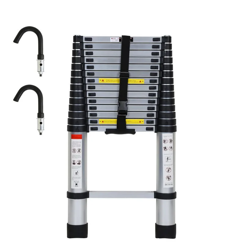 Escala telescópica de aluminio escala multiuso 4.4m plata con ganchillo escala doble de aluminio estable hasta 150kg