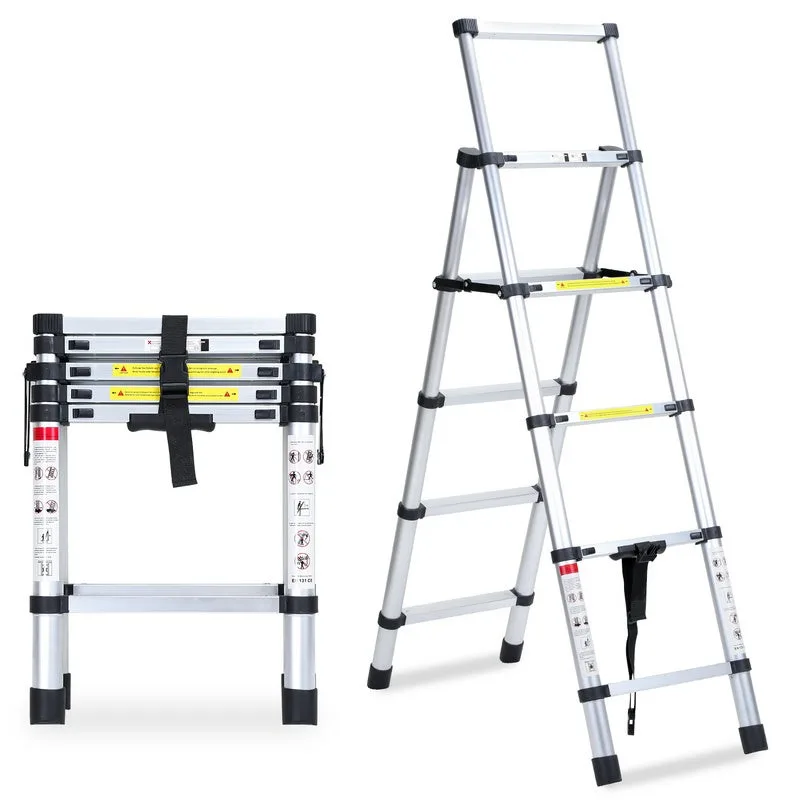 Escalera telescópica hasta 150 kg escalera estable de tijera de aluminio 1,4m+1,7m