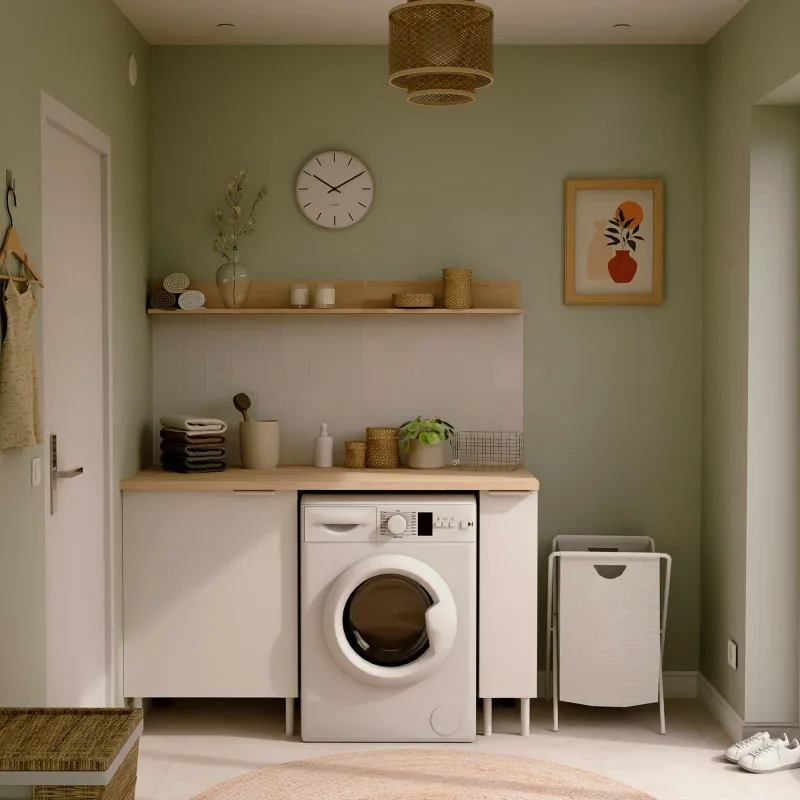 Mueble lavadero en kit eleki blanco 142cm 2 bajos an 20/60 cm 2 estantes 60/80 an 20 cm + encimera eleki 246 cm