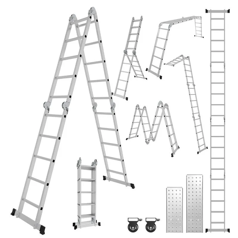 Escalera plegable escalera telescópica 4x5 escalera de apoyo con plataforma multiusos 582cm aluminio multifunción
