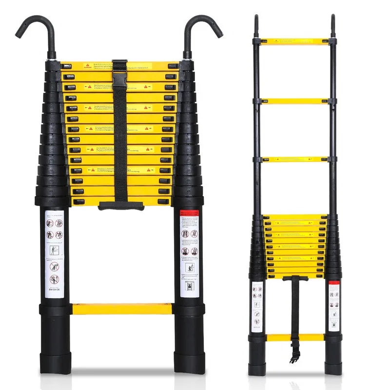 Escala telescópica 3.2m negro + ganchillo en aluminio, escala de carga máxima 150kg escala
