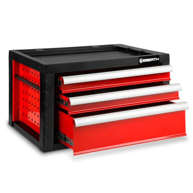 Caja de herramientas vacía eberth, armario metálico para herramientas con 3 cajones, con cerradura y 2 llaves, recubrimiento en polvo rojo