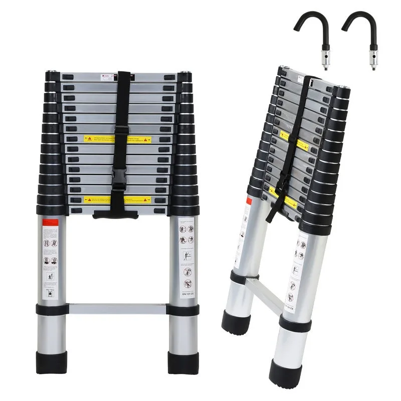 Escala telescópica 4.4m plata + ganchillo en aluminio, escala carga máxima 150kg escala